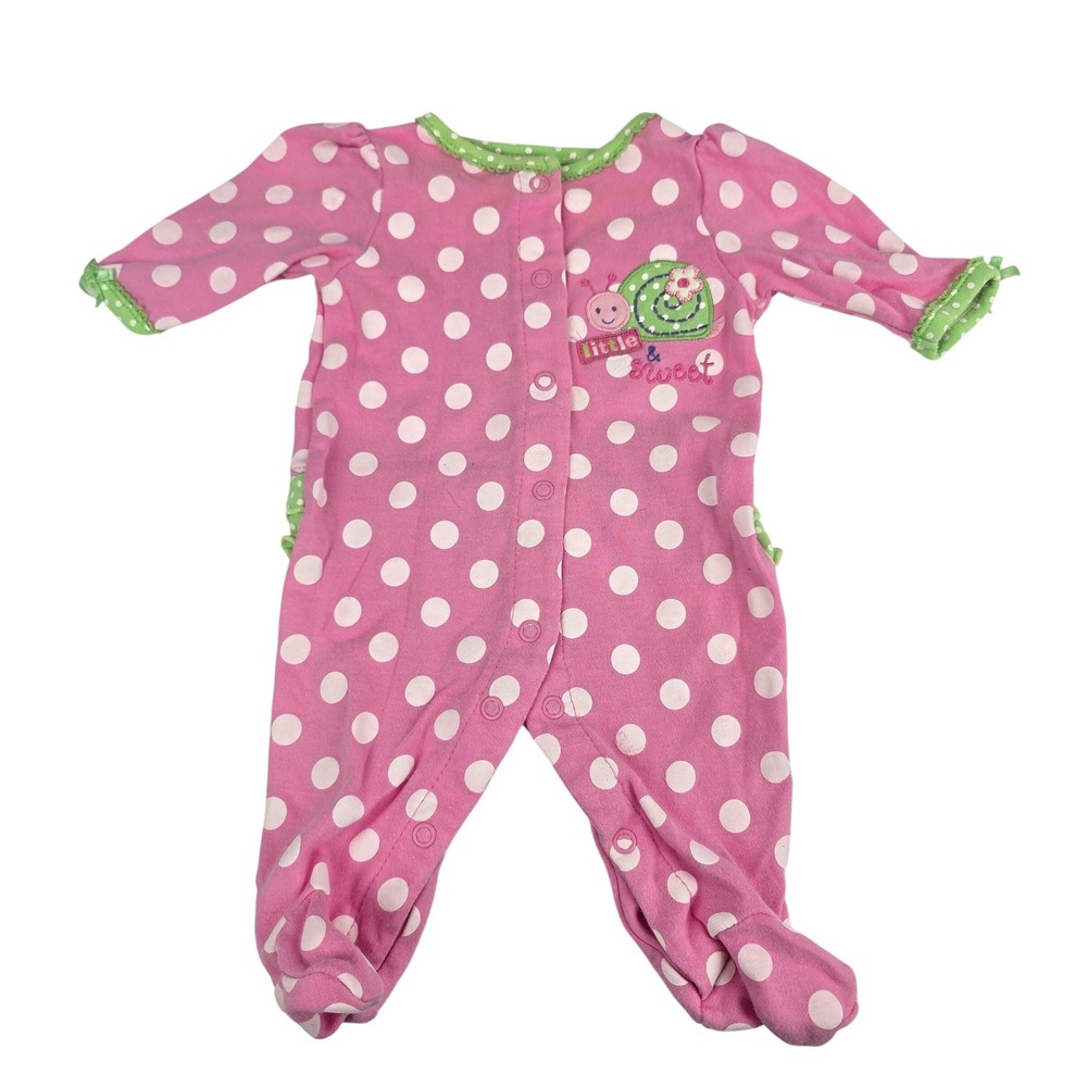 Baby Girl Clothes Just One Year Carters Pink Polka Dot Snail Ruffle Footie NB